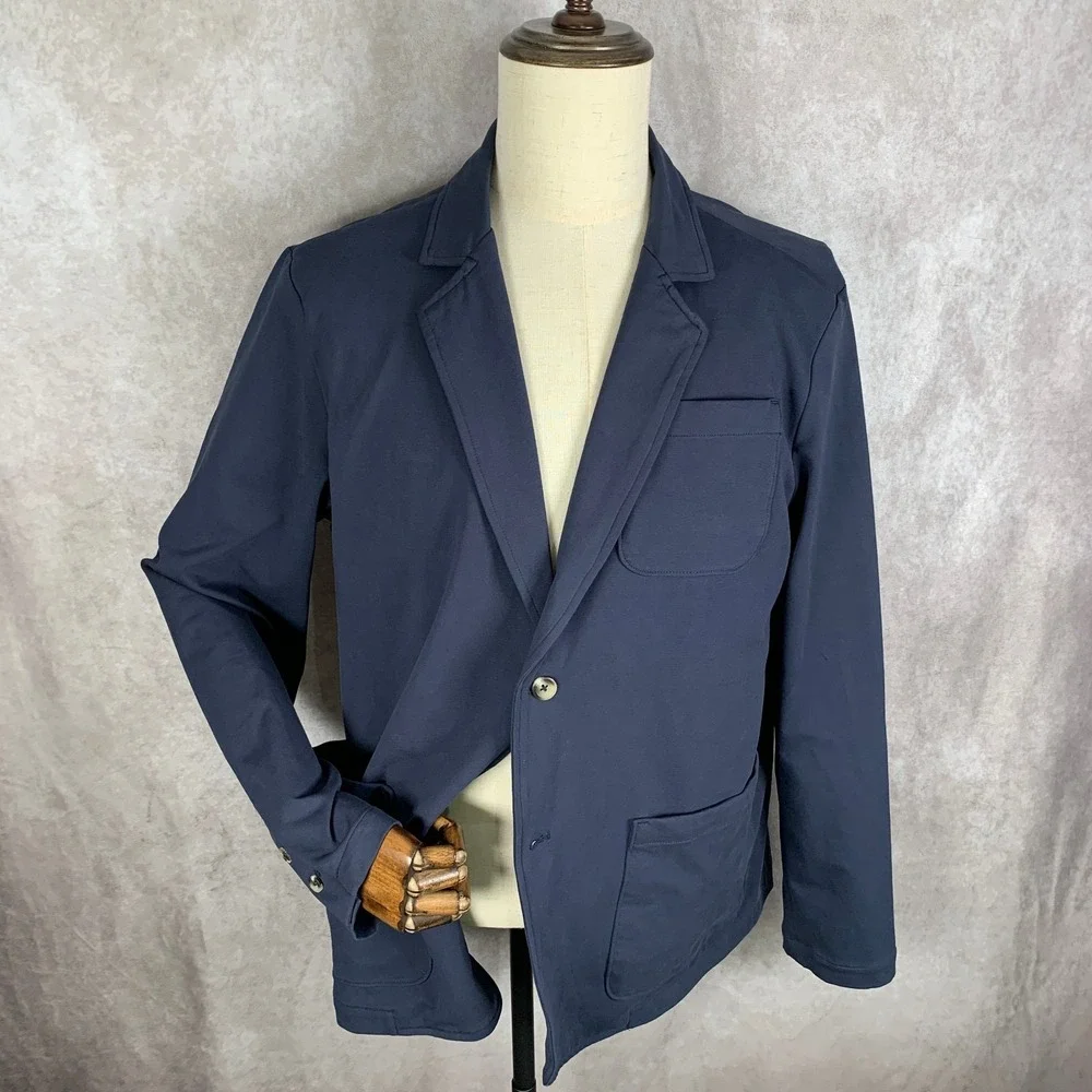 Travis Mathew Blazer Jacket Men XL Stretch Knit Navy Sport Coat Unlined Modern